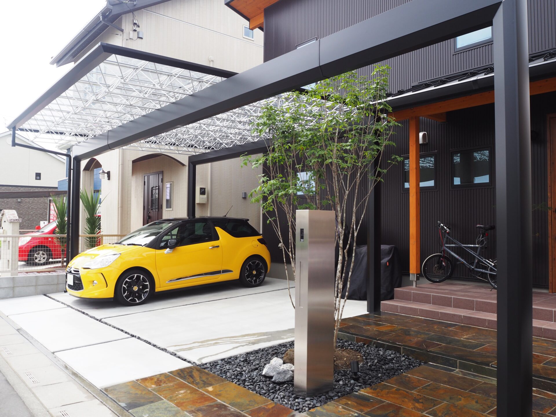 鴻巣市　和モダン×スタイリッシュな雰囲気のオープン外構の門まわり