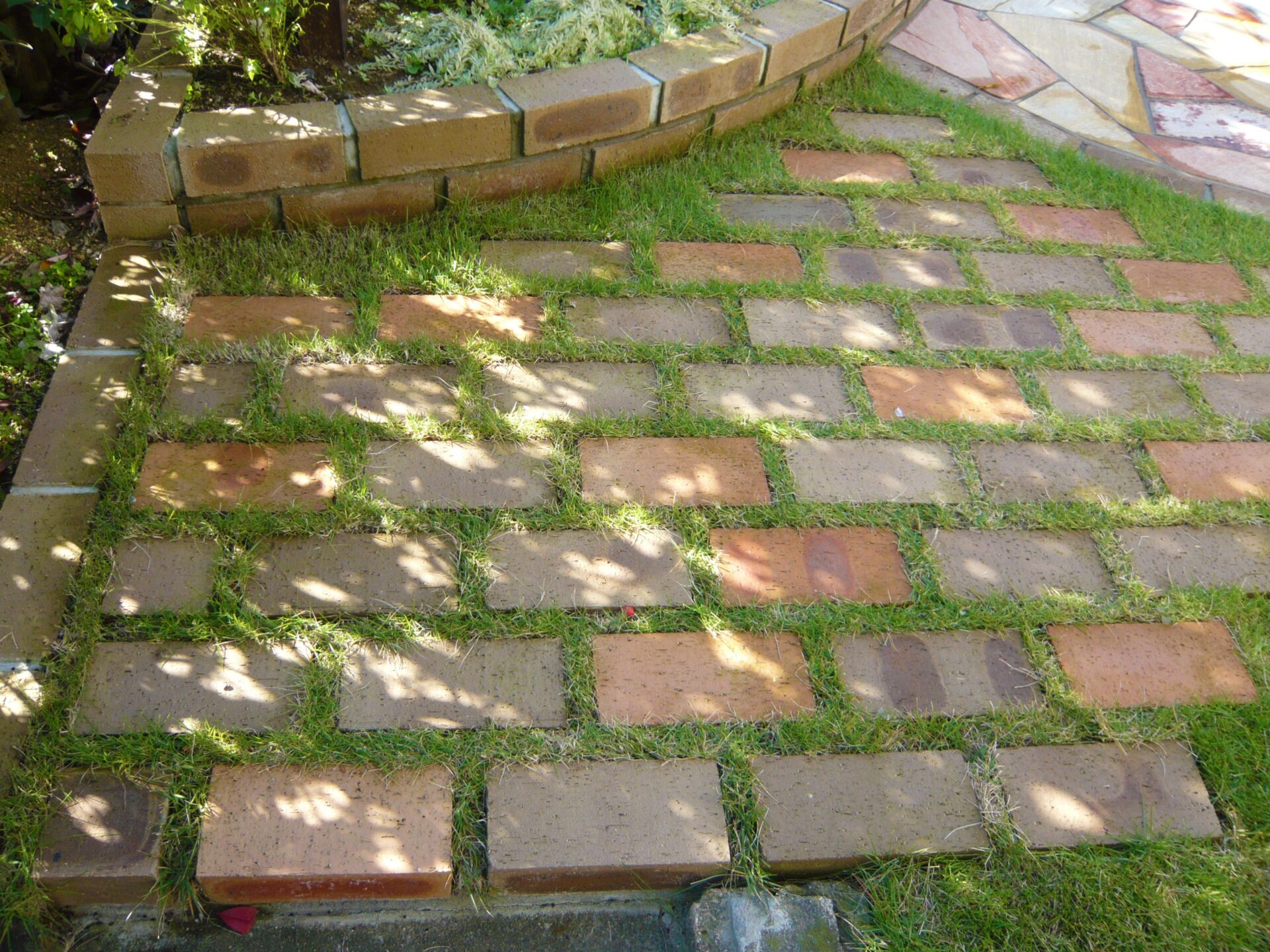 鴻巣市　レンガの小径とBBQ炉があるナチュラルなお庭のアプローチ