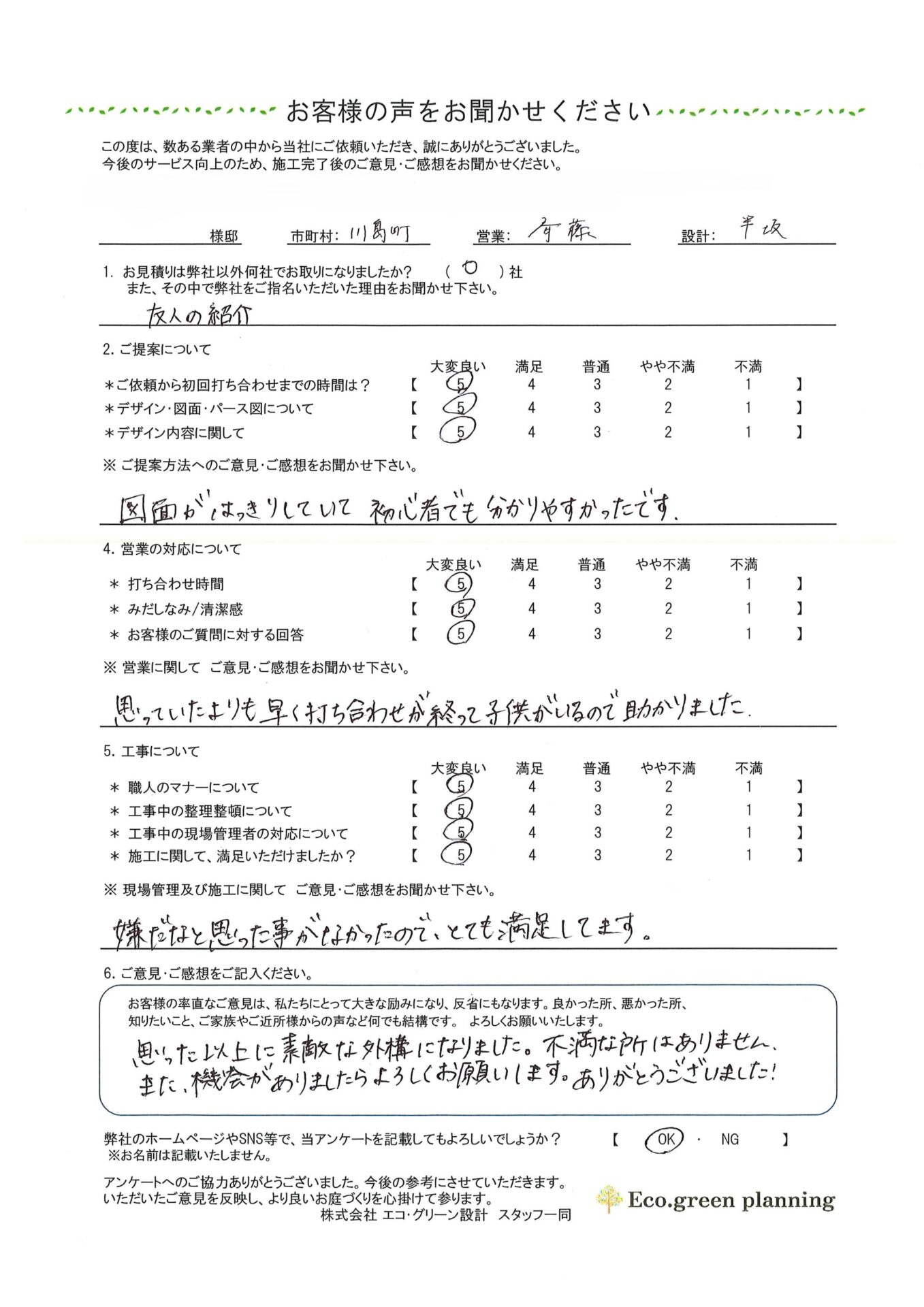 思った以上に素敵な外構になりました!ありがとうございました!