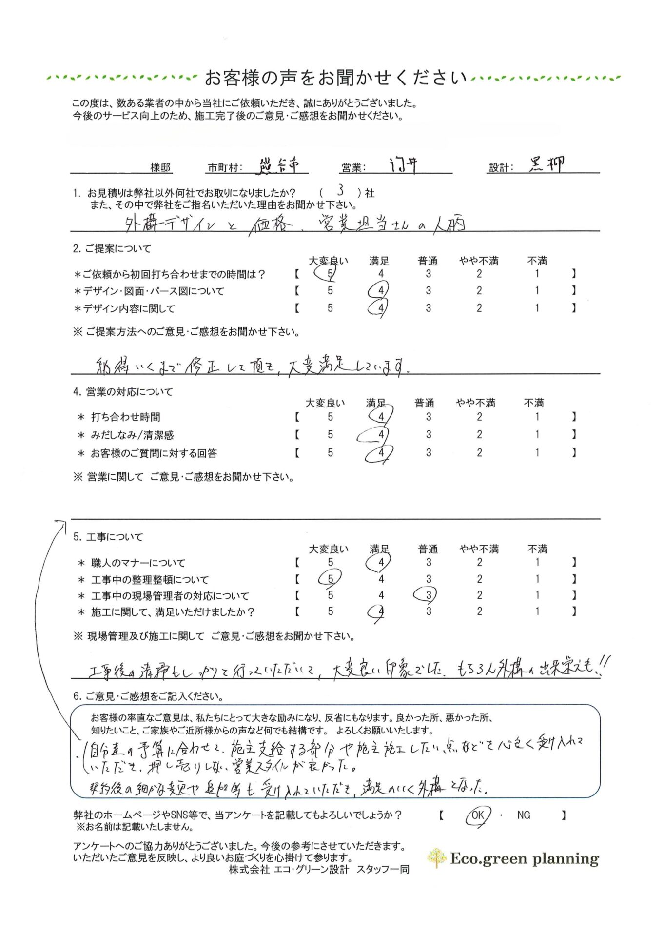 工事後の清掃もしっかり行っていただき、大変良い印象でした。もちろん外構の出来栄えも！！