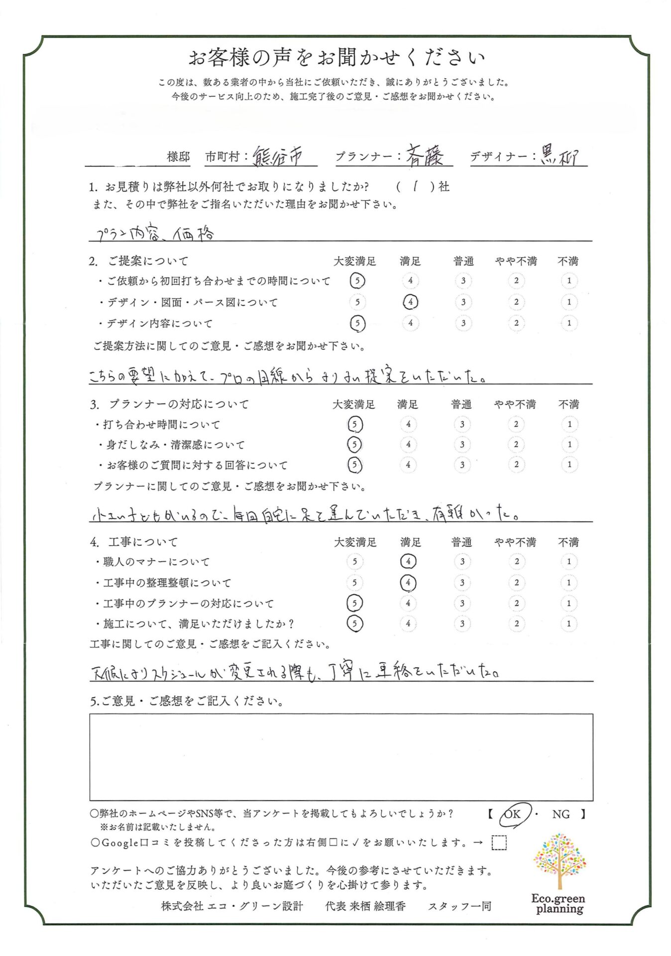 こちらの要望に加えて、プロの目線からよりよい提案をいただいた