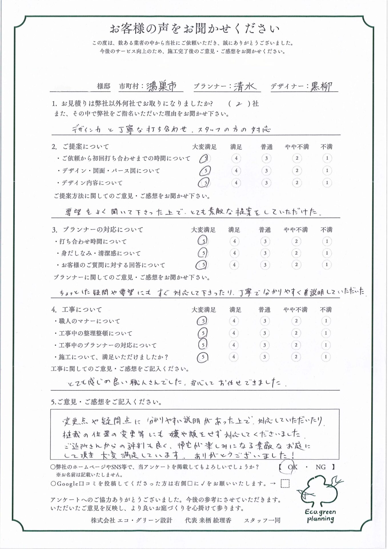 ご近所さんからの評判も良く、帰宅が楽しみになる素敵なお庭にして頂き大変満足してます。