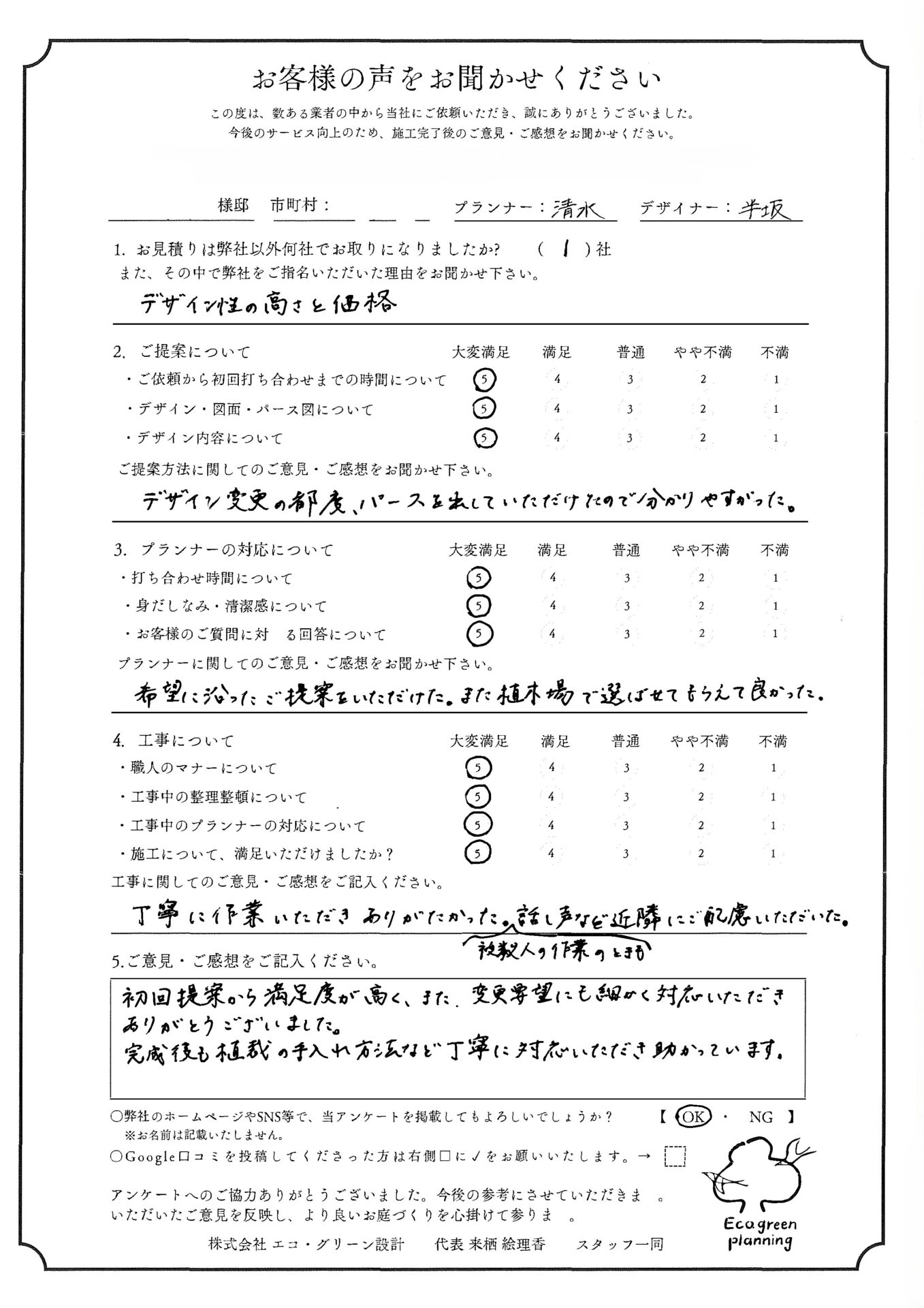 初回提案から満足度が高く、変更要望にも細かく対応いただきありがとうございました。
